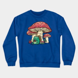 Cottagecore Aesthetic Mushrooms and Frog Cartoon Crewneck Sweatshirt